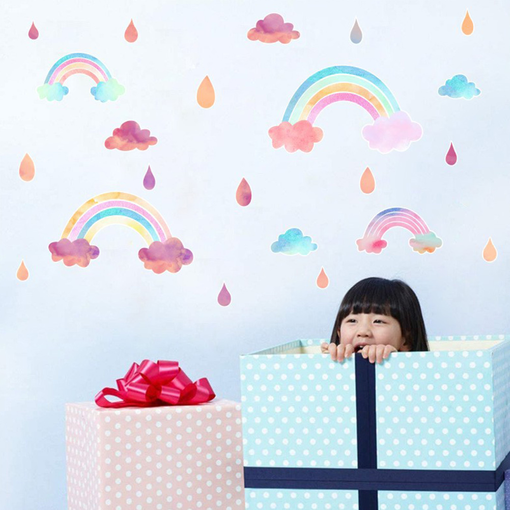 Colorful Rainbow Wall Decals Cloud Decals Watercolor Raindrop Wall