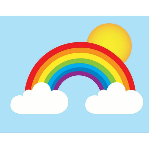 Colorful Rainbow With Puffy Clouds 20"X20" - Kids Children's Boy Girl Peel & Stick Sticker Vinyl Wall Decal