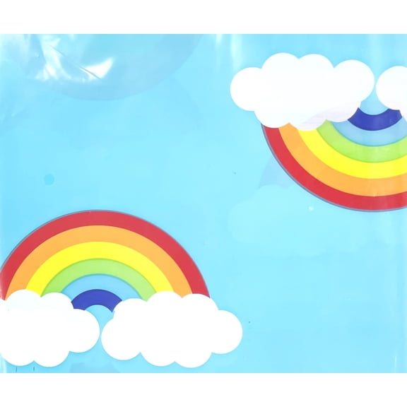 Colorful Rainbows on Sky Blue Birthday & More Party Waterproof Tablecover Decoration - 54" X 84"