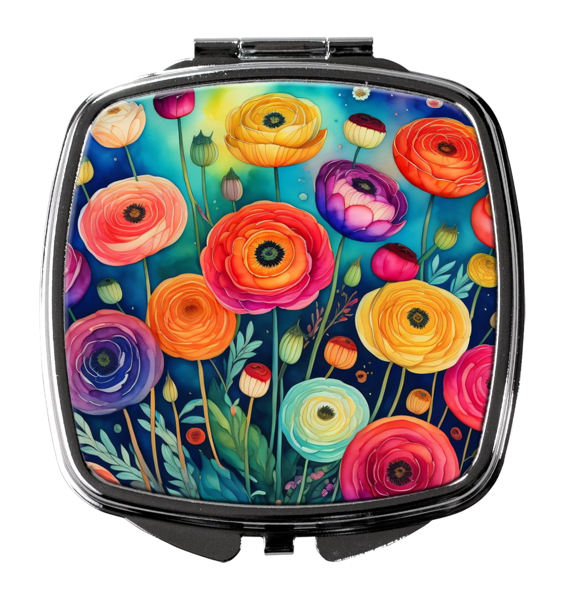 Colorful Ranunculus Compact Mirror 2.75 in x 3 in