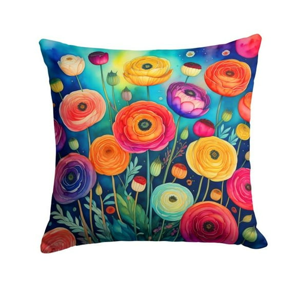 Colorful Ranunculus Fabric Decorative Pillow 18 in x 18 in