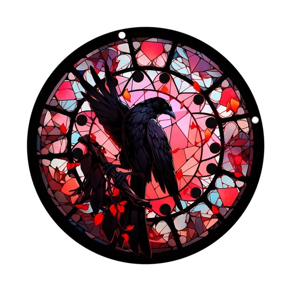Colorful Ravens Glass Panel Wall Art - Halloween Suncatchers for Window, Yard Decor & Garden Hanging Ornaments