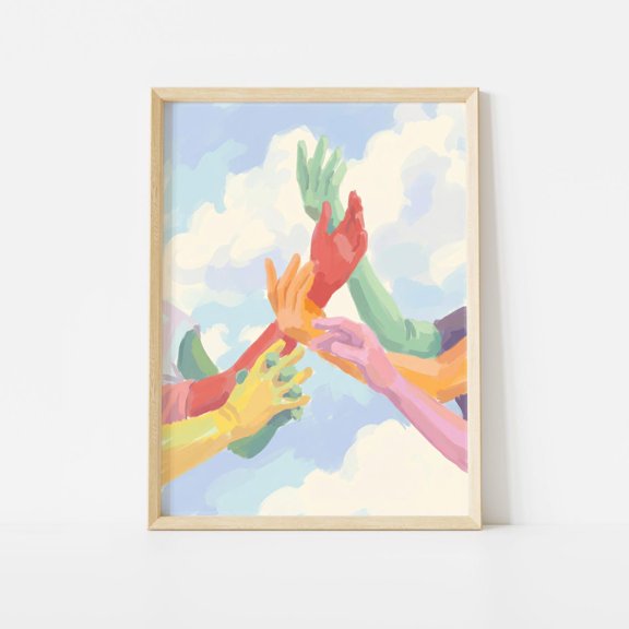 Colorful Reaching Hands Unity Art Poster Unframed Paper Print