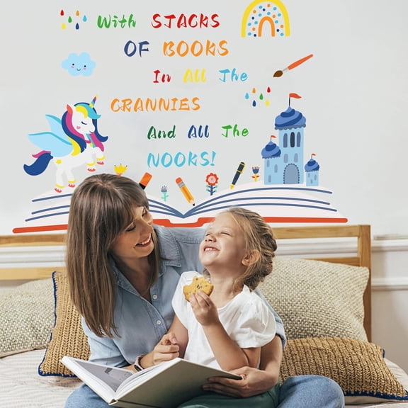 Colorful Reading Theme Wall Stickers Inspirational Quotes Wall Decor with Unicorns Rainbow Bufferfly Wall Decals DIY for Bedroom Living Room Nursery Kindergarten Classroom Decoration