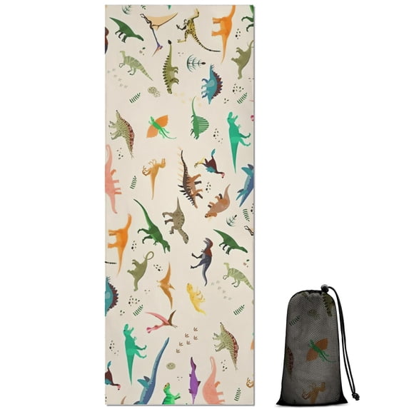 Colorful Realistic Dinosaurs Plants Pattern Hot Yoga Mat Towel Non Slip for Hot Yoga - Quick-Drying Yoga Mat Cover with 4 Corner Pockets with Travel Bag - Hot Yoga Towel Non Slip 70"x26"