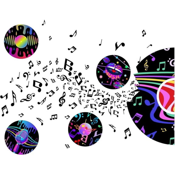 Colorful Record Music Notes Wall Sticker Punk Style Art Vinyl Wall Decal Record Player Wall Decoration for Garden Living Room Bedroom Playroom Music Room colorful DIY