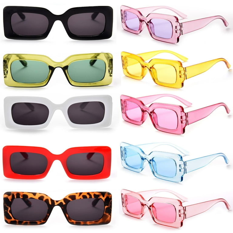 Colorful Rectangle Sunglasses for Women Men Square Party Sunglasses Bulk Chunky Y2K Glasses 10 Pack Walmart
