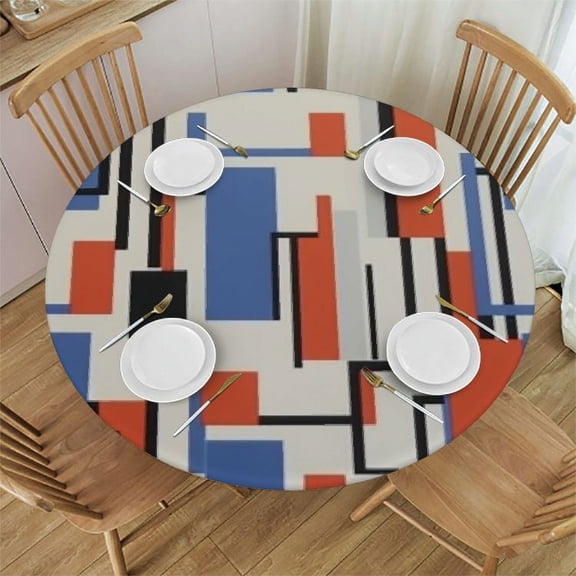 Colorful Rectangles Print Outdoor Round Tablecloth Outdoor Round Tablecloth Round Tablecloth Stain Resistant
