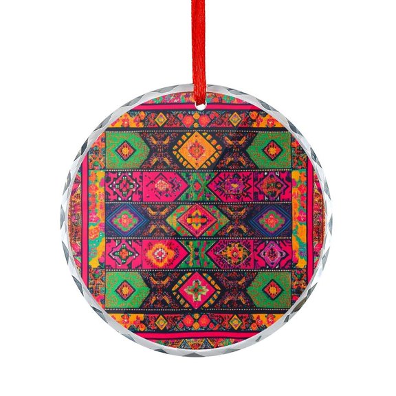Colorful Red, Green Geometric Pattern Bohemian Christmas Ornament Multicolor Boho Christmas Ornaments 2025 Ornaments for Teacher Coworker Boss Friend Mentors