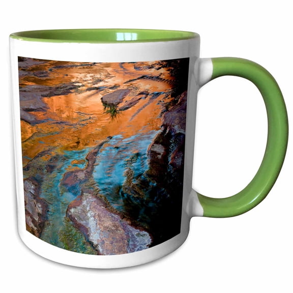 3drose, Colorful Reflections in Canyon Stream, Hunter Canyon, Near Moab, Utah, 11oz Two-tone Green Mug
