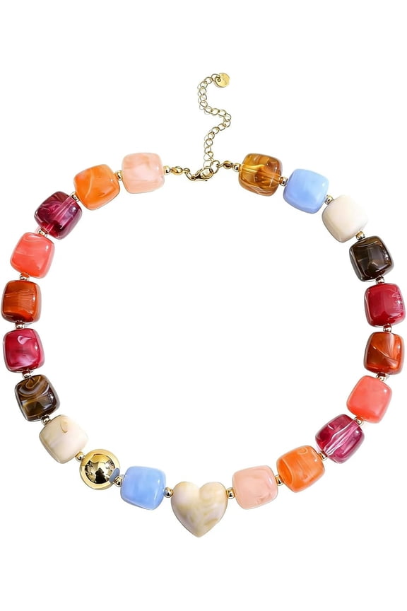 Colorful Resin Chunky Beaded Choker Necklace for Women, Summer Beach Jewelry
