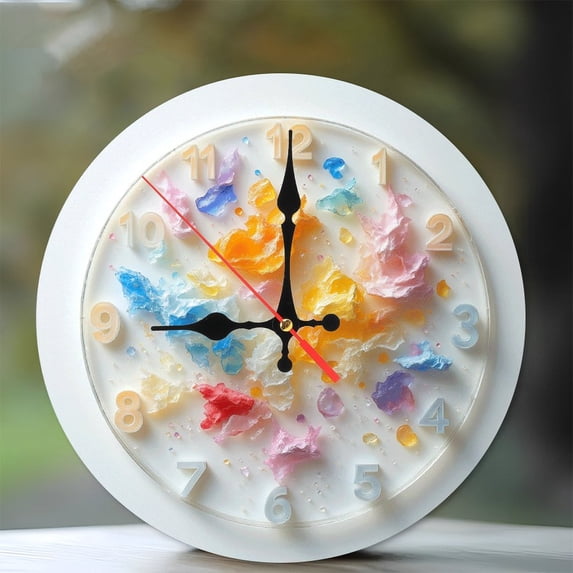 Colorful Resin Clock 10-Inch Silent Wooden Wall Clock, Battery Operated (AA Batteries Not Included), Artistic Home Decor