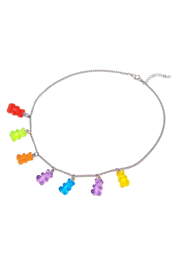 Colorful Resin Gummy Bear Pendant Necklace Cute Transparent Rainbow Candy Color Bear Chain Necklace Lovely Party Jewelry