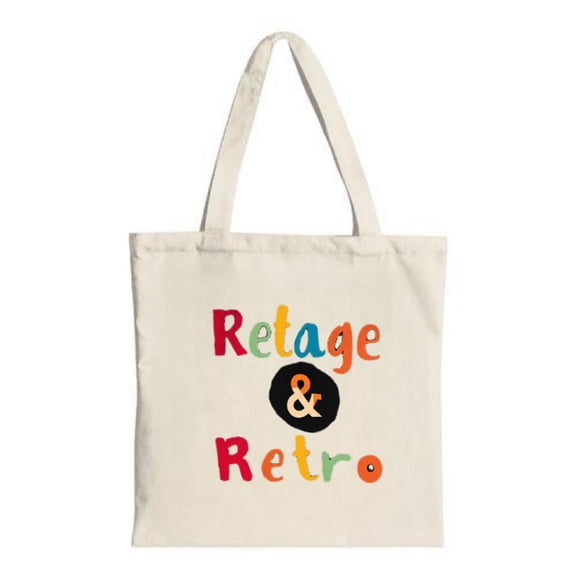 Colorful " Retage & Retro " phrase tote bag with two handles perfect for shopping parties and travel Stylish and multifunctional