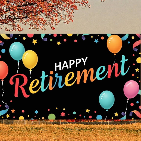 Colorful Retirement Banner Festive Happy Retirement Display Balloon Design Star Pattern Retirement Backdrop for Retirement Party Farewell Event Office Celebration