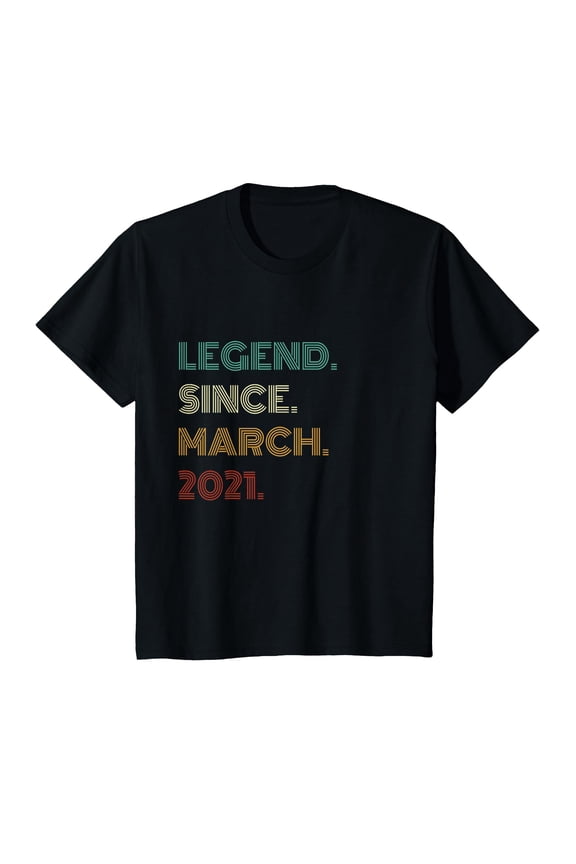 Colorful Retro 5 Years Old Legend Since March 2021 T-Shirt for Fun 5th Birthday Celebration