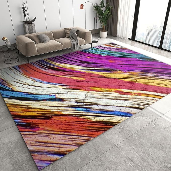 Colorful Retro Abstract Area Rug, Retro Art Home Decor Rugs, Machine ...