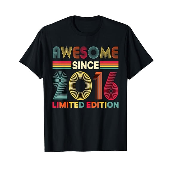 Colorful Retro Awesome Since 2016 Limited Edition 10th Birthday Decorations T-Shirt