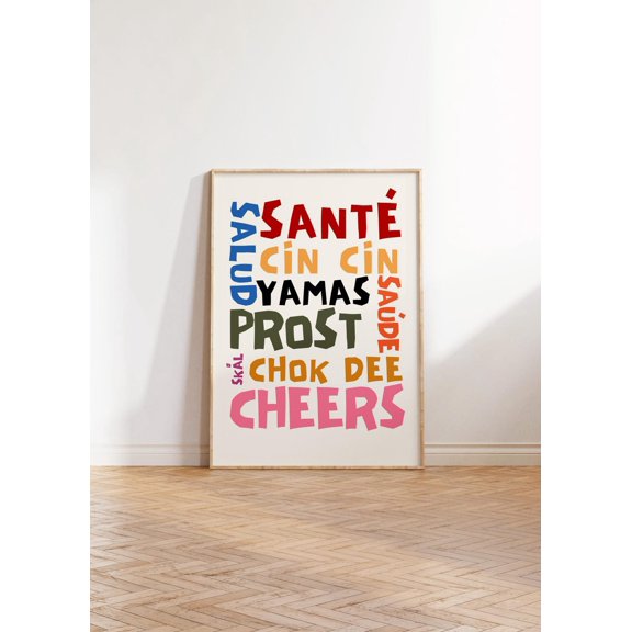 Colorful Retro Bar Cart Wall Art Cheers Theme Decor, Unframed Canvas Size 8x12