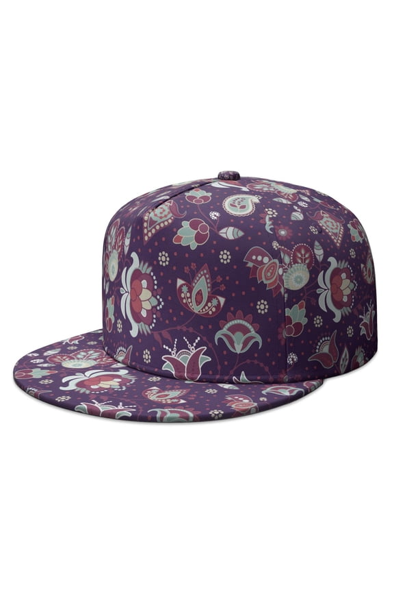 Colorful Retro Flat Brim Snapback - Paisley Floral Adjustable Cap for Men and Women, Classic Urban Fashion
