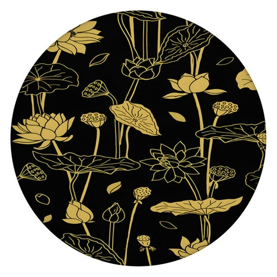 Colorful Retro Floral Round Table Cover Elastic Edge Waterproof Tablecloth with Tropical Floral Design