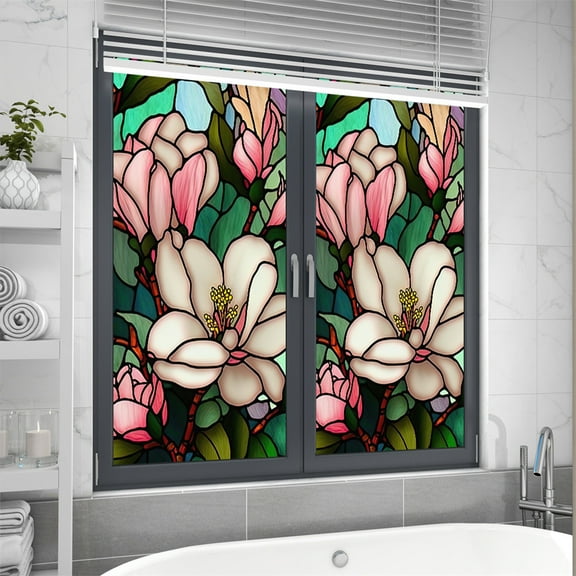 Colorful Retro Floral Window Film Removable Uv Blocking Heat Insulation Non-adhesive Stained Glass Window Film