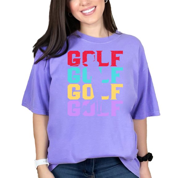 Colorful Retro Golf Enthusiast Graphic, Violet Comfort Colors T-Shirt, XL