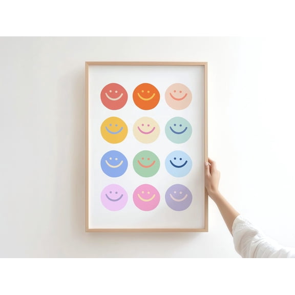 Colorful Retro Happy Face Print Positive Vibes Wall Art, Unframed Paper Poster 8x10in