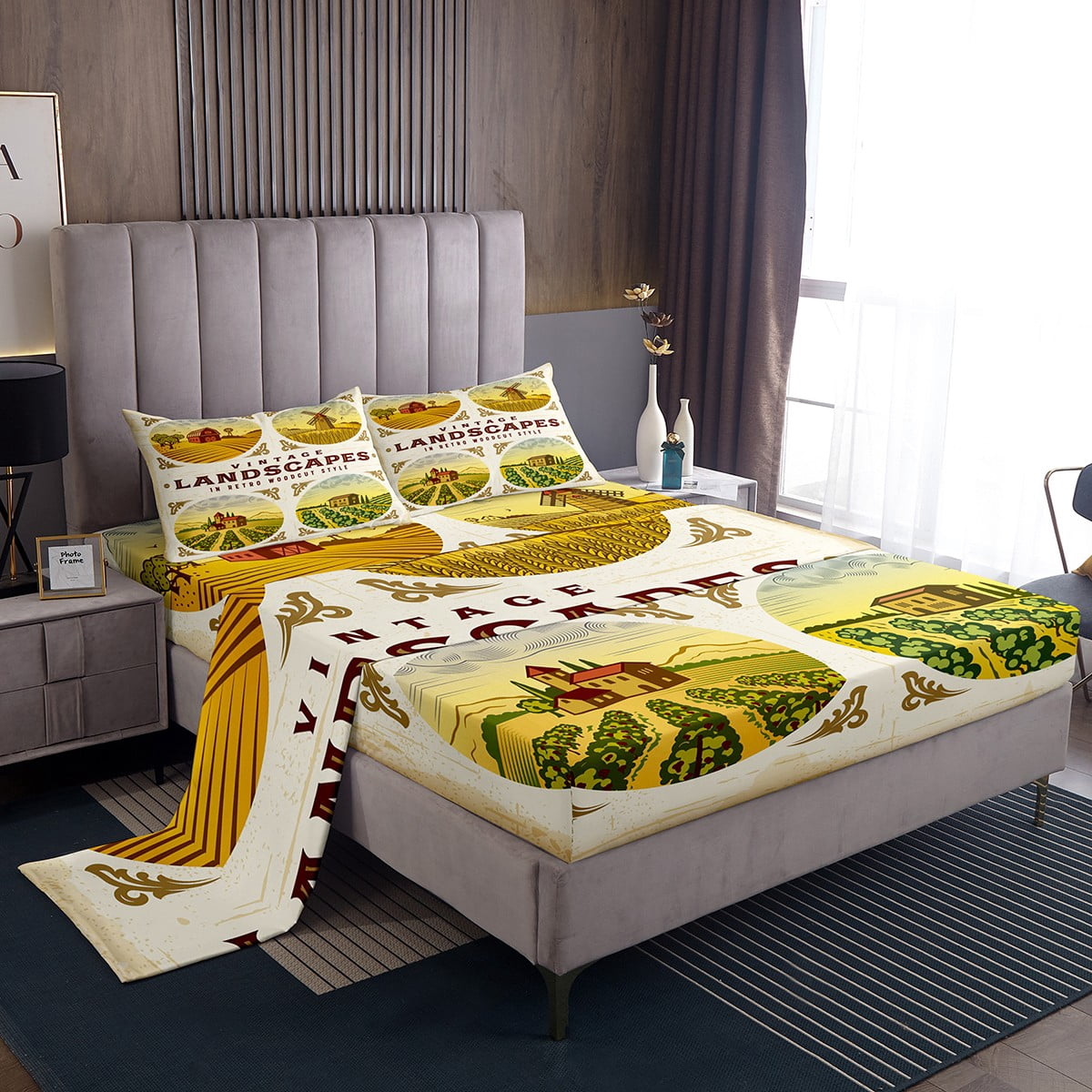 Colorful Retro Landscape Bed Sheets Set Twin Size Vintage Westurn ...