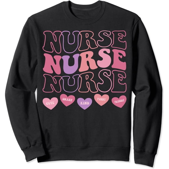 Colorful Retro Nurse Sweatshirt for Valentine’s Day - Perfect Gift for ER ICU NICU RNs