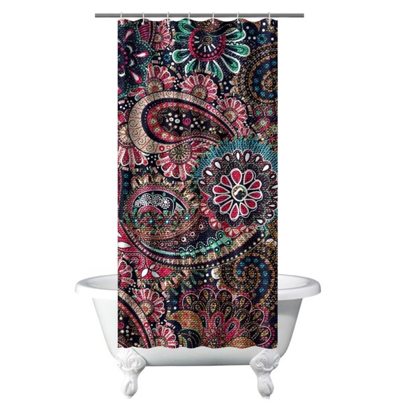 Colorful Retro Paisley Shower Curtain 36x72 Inches, Quick-Dry Polyester with Plastic Rings, Boho Artistic Floral Design for Bathrooms