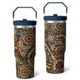 thumbnail image 1 of Colorful Retro Paisley Stainless Steel Tumbler with Handle, 30 oz Vacuum Insulated Travel Coffee Mug, Leak-Resistant Hot & Cold Cup for Driving, Commuting, Gifting for Husband friend, 1 of 7