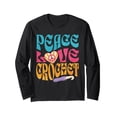 thumbnail image 1 of Colorful Retro Peace Love Crochet Long Sleeve T-Shirt for Crochet Lovers, 1 of 3