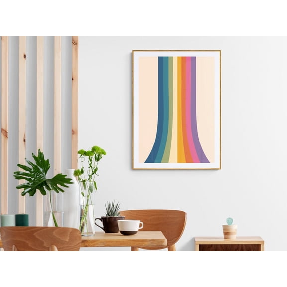 Colorful Retro Rainbow Wave Abstract Wall Art, Unframed Canvas Size 12x18