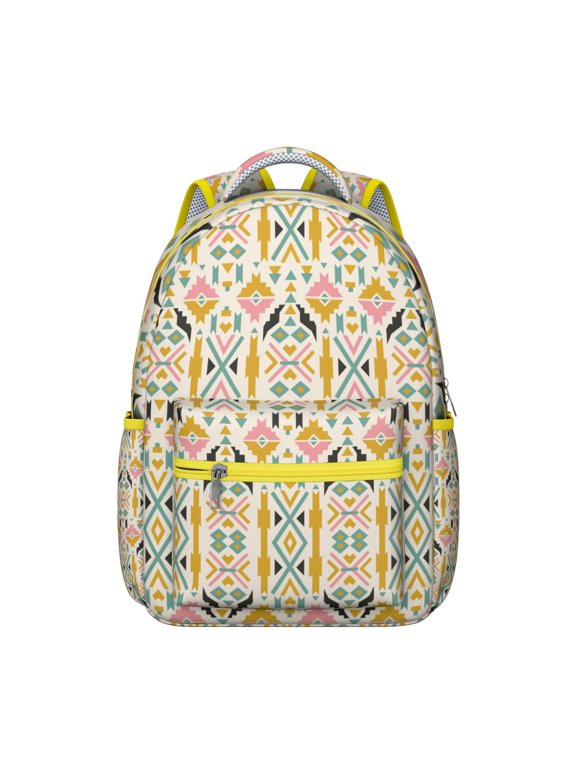 Colorful Retro Style Hiking Backpack, Durable Composite Oxford Cloth, Scratch-Resistant, Breathable Foam Padding, Symmetrical Plaid Pattern School Backpack for Students and Outdoor Activities