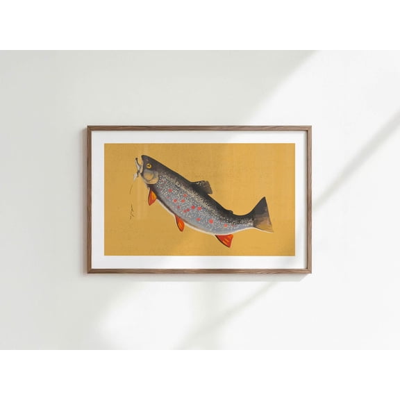 Colorful Retro Trout Fishing Wall Art, Unframed Paper Print Size 8x12