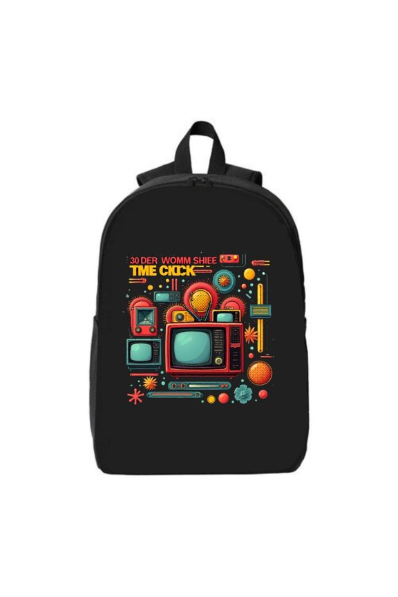 Colorful Retro Vintage Electronics Laptop Backpack for College & High School - Fits 15 " Laptop & iPad Stylish Abstract Design with Bold Text
