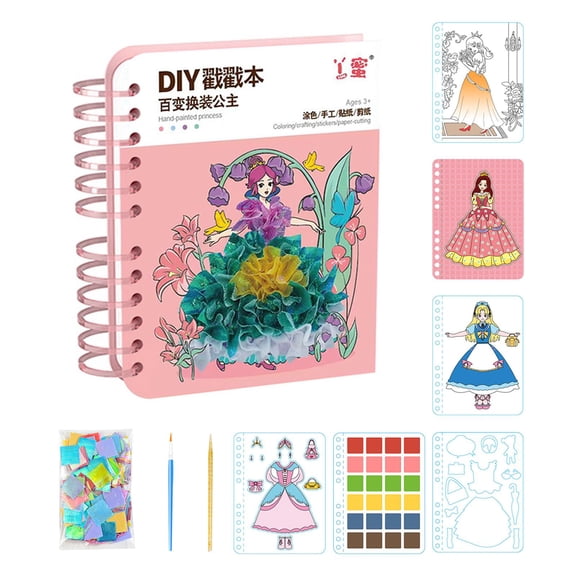 Colorful Reusable Sticker Books Clothes Changing Paste Watercolor Painting Book for Ages 3+ Birthday Party Supplies Awards Arts and Crafts Style A