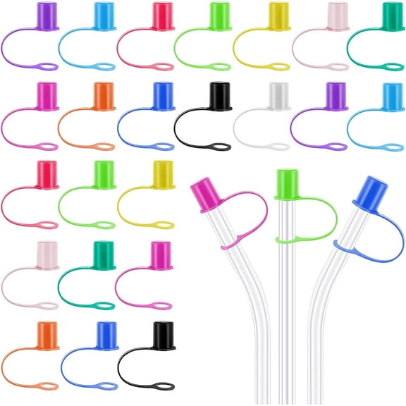 Colorful Reusable Straw Cover, 30 Pieces Drinking Straw Dust Cover Straw Plugs Dust Cap Kit Straw Tips Cover Toppers for 8-10mm Straws