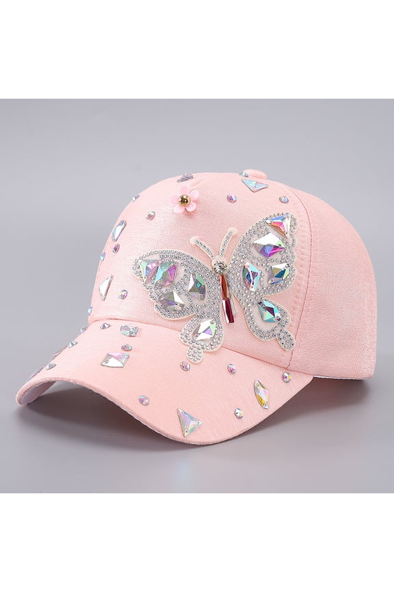 Colorful Rhinestone Baseball Cap Women Bling Butterfly Sequin Sun Protection Duckbill Hat Breathable