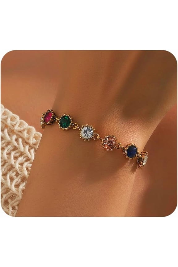 Colorful Rhinestone Bracelets for Women, Bling Sparkle Crystal Chain Bracelets Party Prom Birthday Gift Jewelry