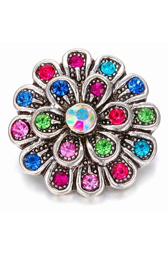 Snap Jewelry Colorful Rhinestone Flower, Multi-color Ginger Charm 18MM Button, For Interchangeable DIY Customizable Accessories