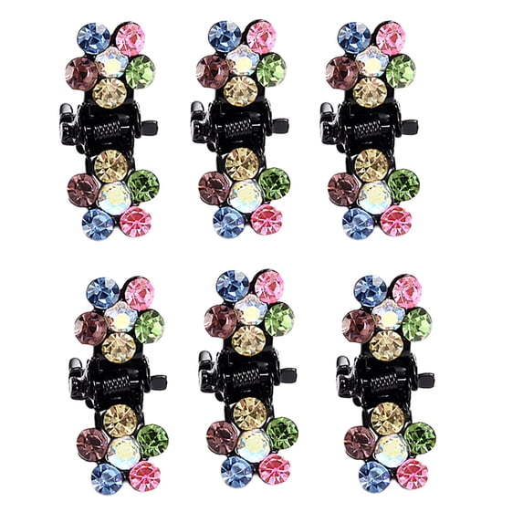 Colorful Rhinestone Small Flower Claw Clips - 6 Pieces - Hair Claw Clips,Mini Hair Clips No-Slip Grip Jaw Clips Glitter Teeth Clips Rhinestone Metal Clamps, 6 Hair Clips, Easter, W Makeup Organizers