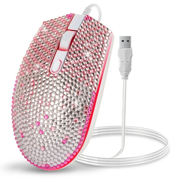 Colorful Rhinestones USB Optical Mouse Ergonomic 1600dpi Corded Mouse Plug&for Play Mute Button for Female Girl