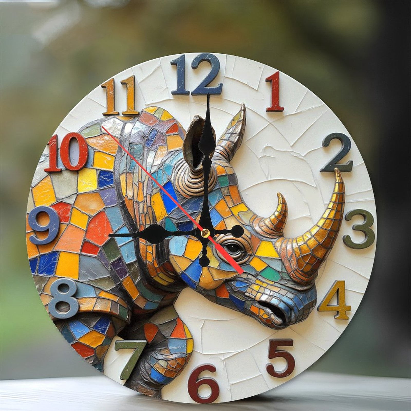 Colorful Rhinoceros Wall Clock Art Decor Home Office 10-Inch Silent ...
