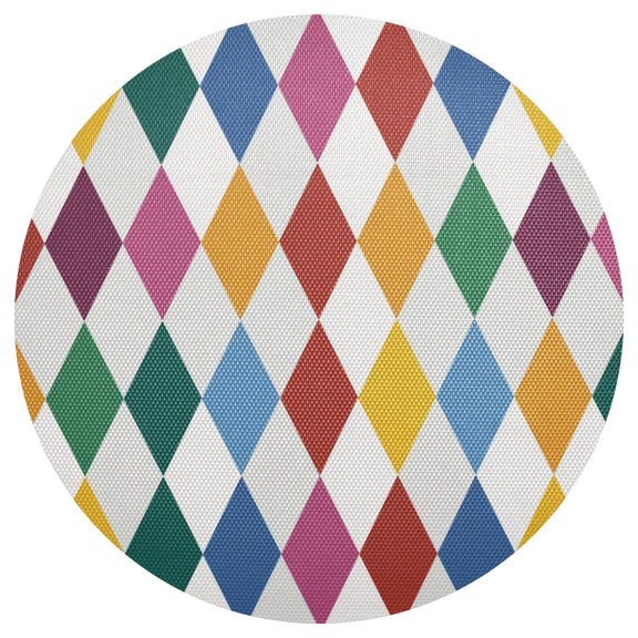 Colorful Rhombus Pattern on White Background PVC Round Grid Placemat Table Mat 1 Pc 15.4" x 15.4"