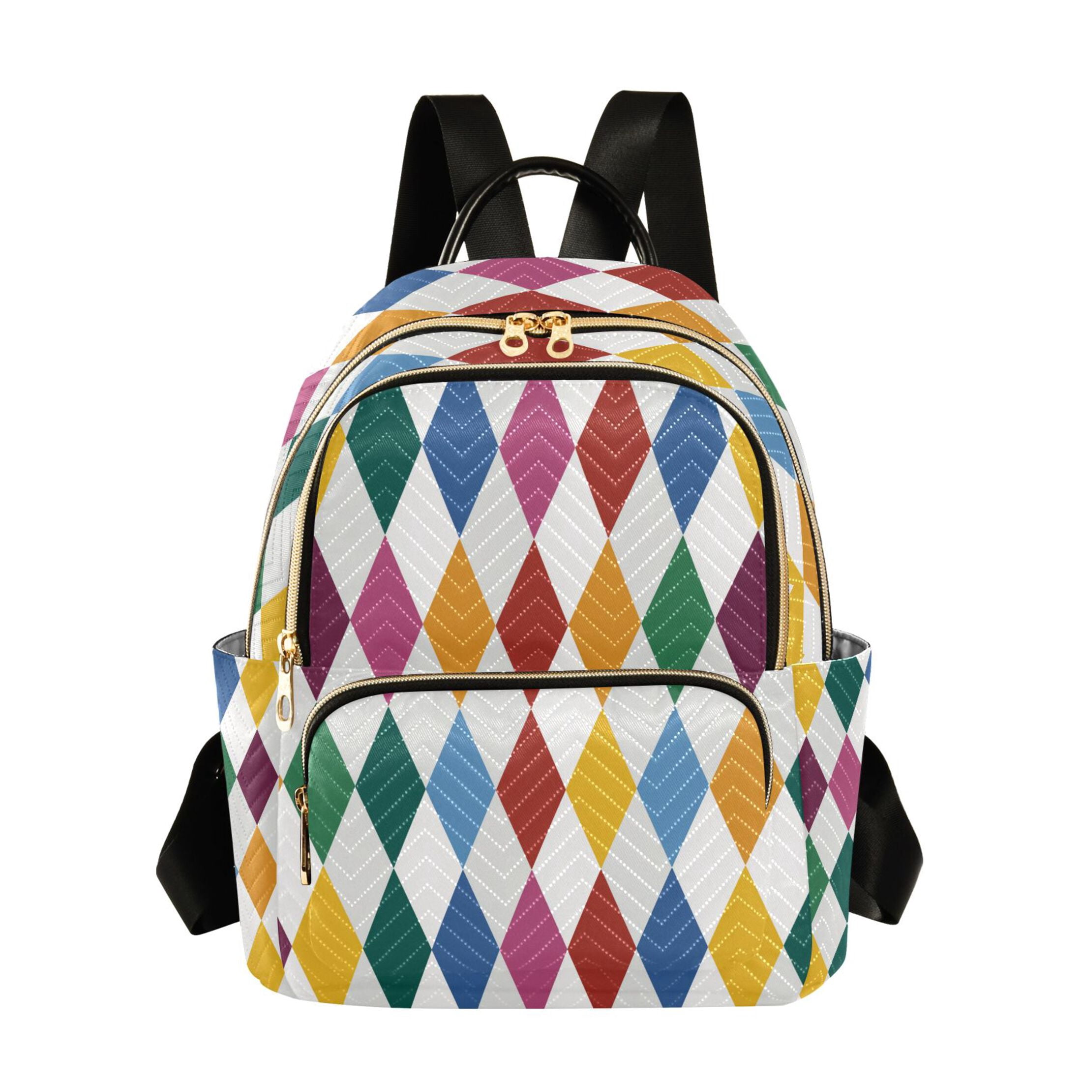 Colorful Rhombus Pattern on White Background Quilted Backpack Fashion ...