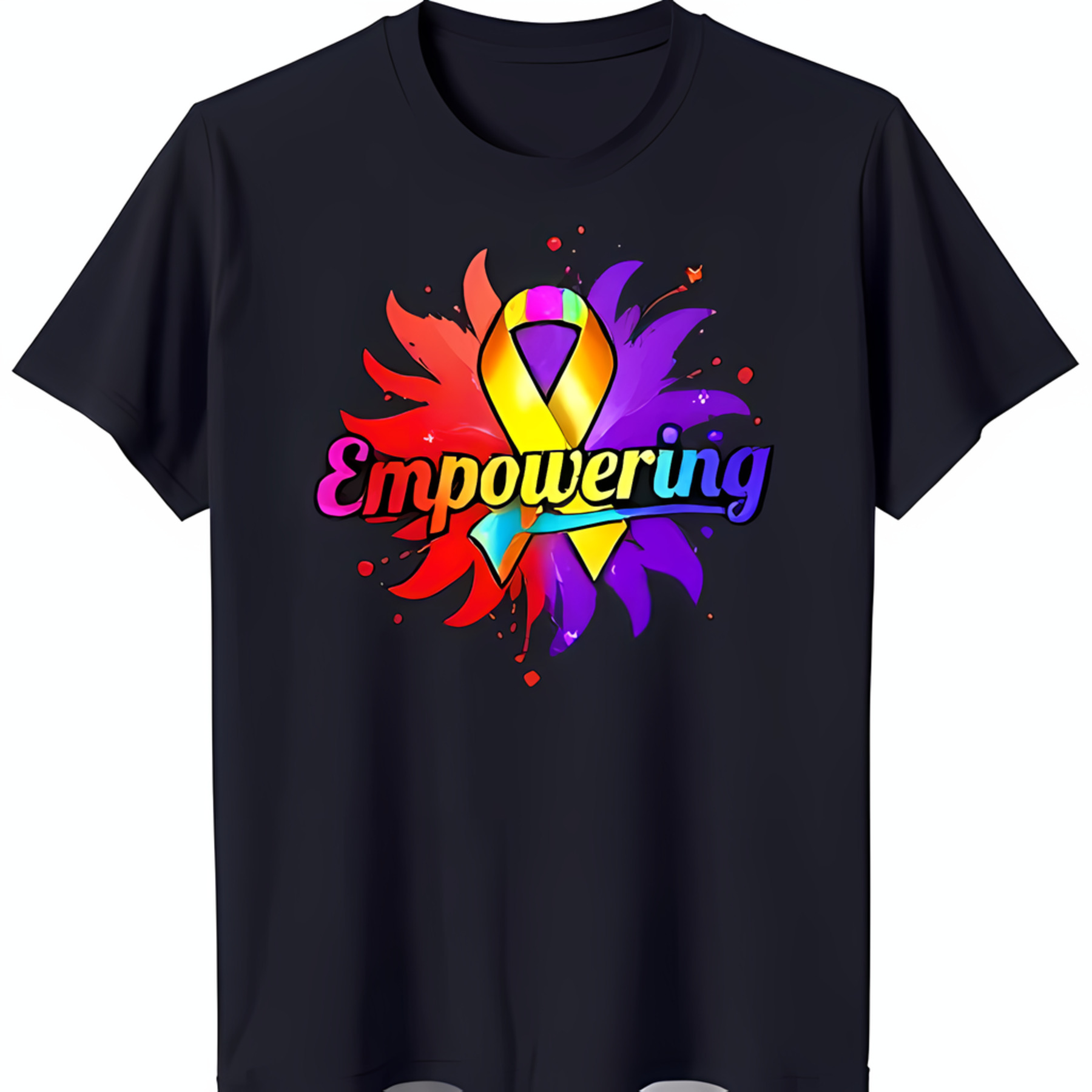 Colorful Ribbon Graphic Black TShirt Empowering Design with Rainbow