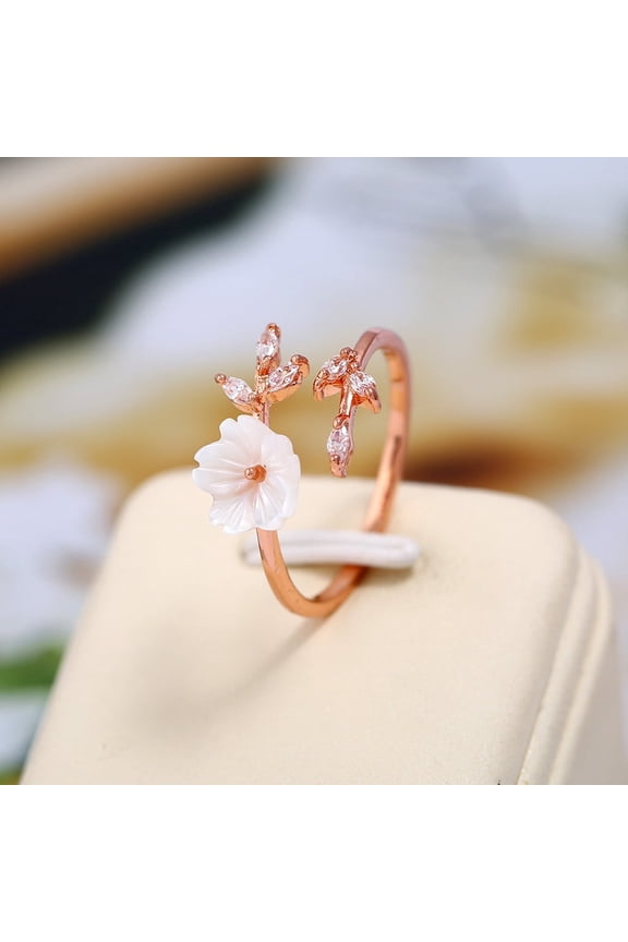 Colorful Rings Summer Temperament Flowers Rose Gold Leaves Zircon Beautiful Ring Branches Rings