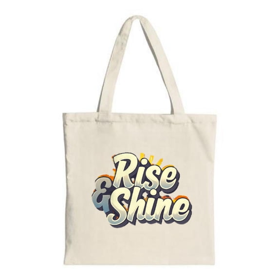 Colorful " Rise & Shine " tote bag perfect for shopping travel and parties Stylish and reusable canvas bag